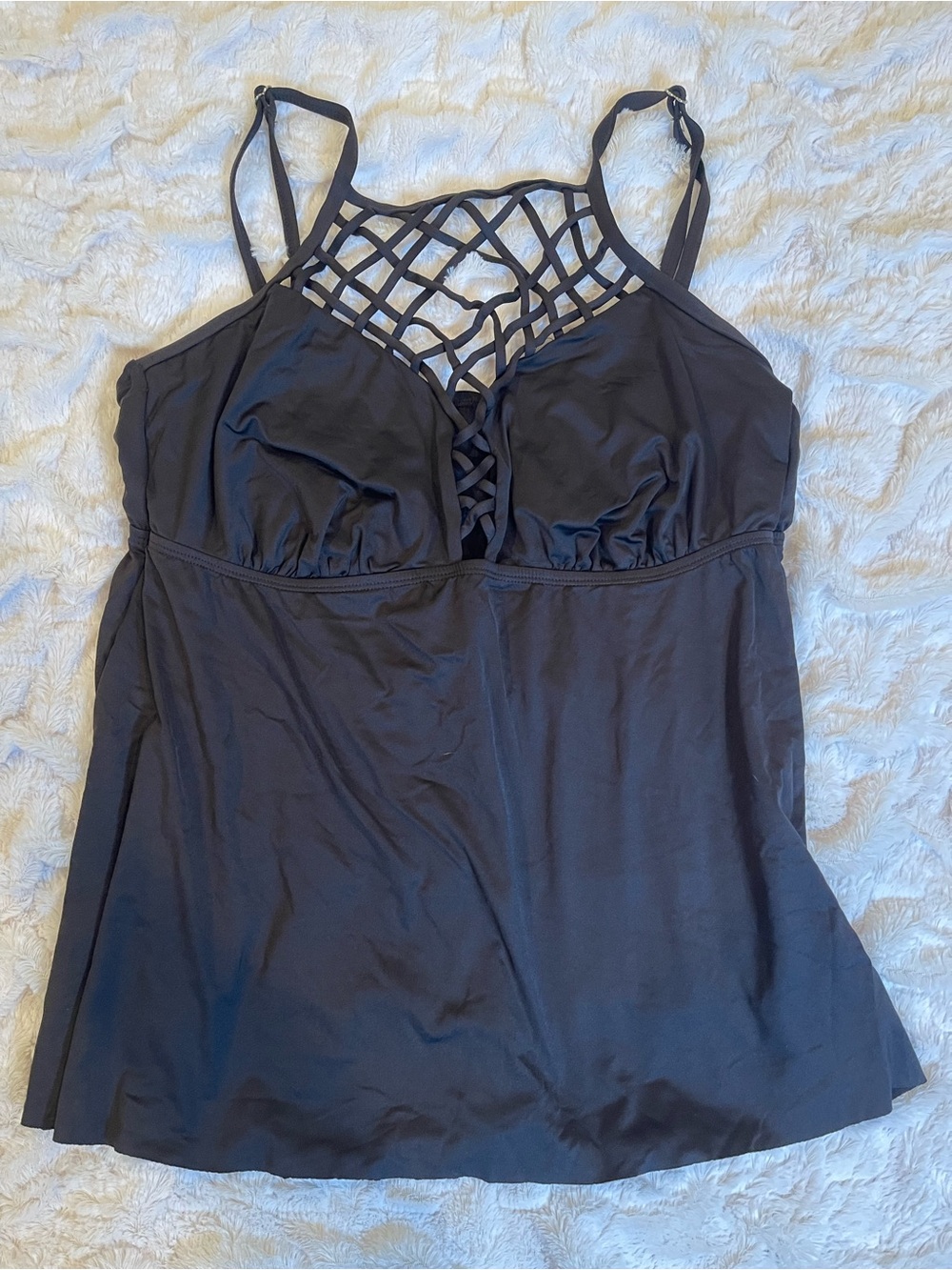 Apt. 9 Black Macrame High Neck Tankini Swim Top - Plus Size 2X